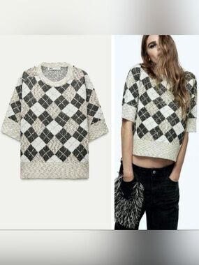 Zara Diamond Knit Sequins Sweater